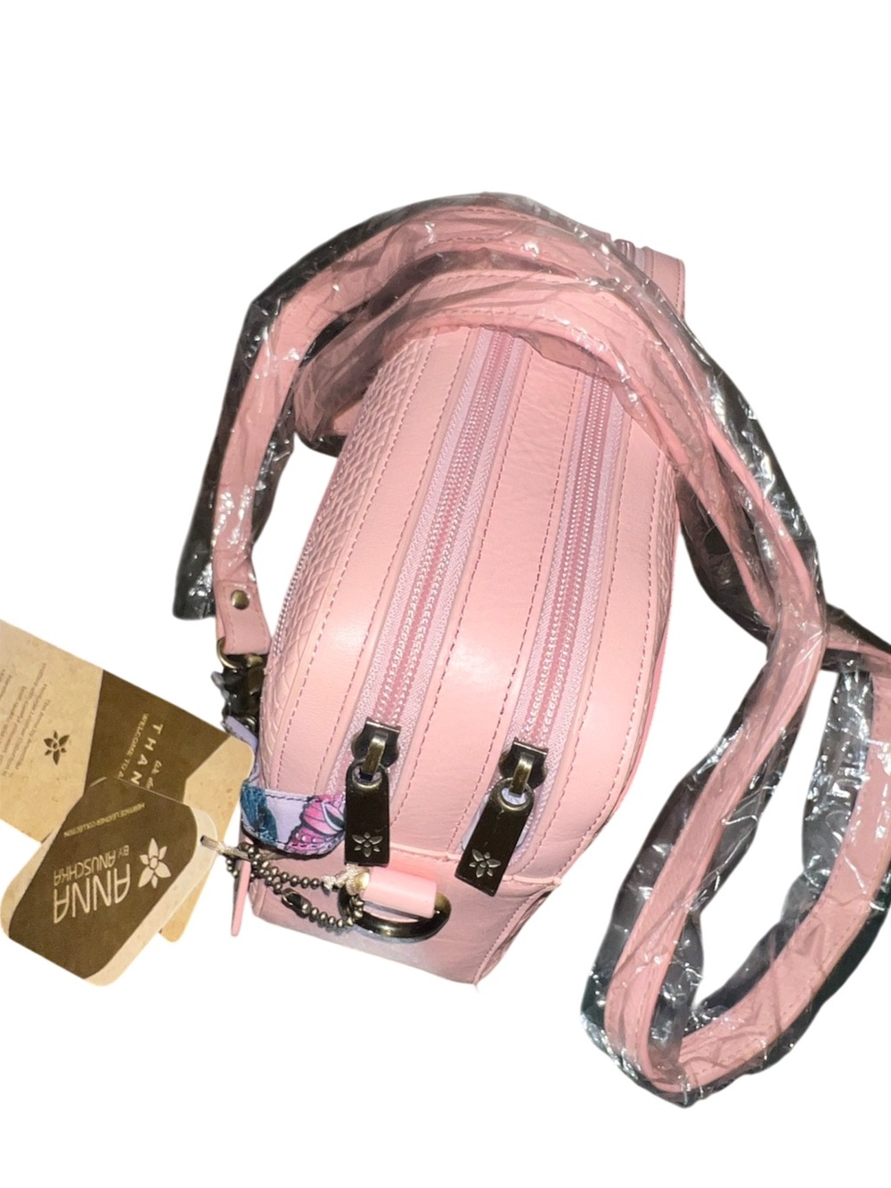 Anna by Anuschka Heritage Leather Collection Pink Woven Cross-body Bag
